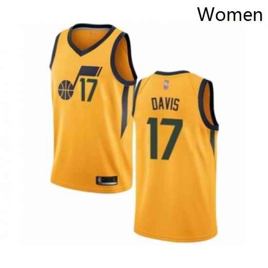 Womens Utah Jazz 17 Ed Davis Swingman Gold Basketball Jersey Statement Edition